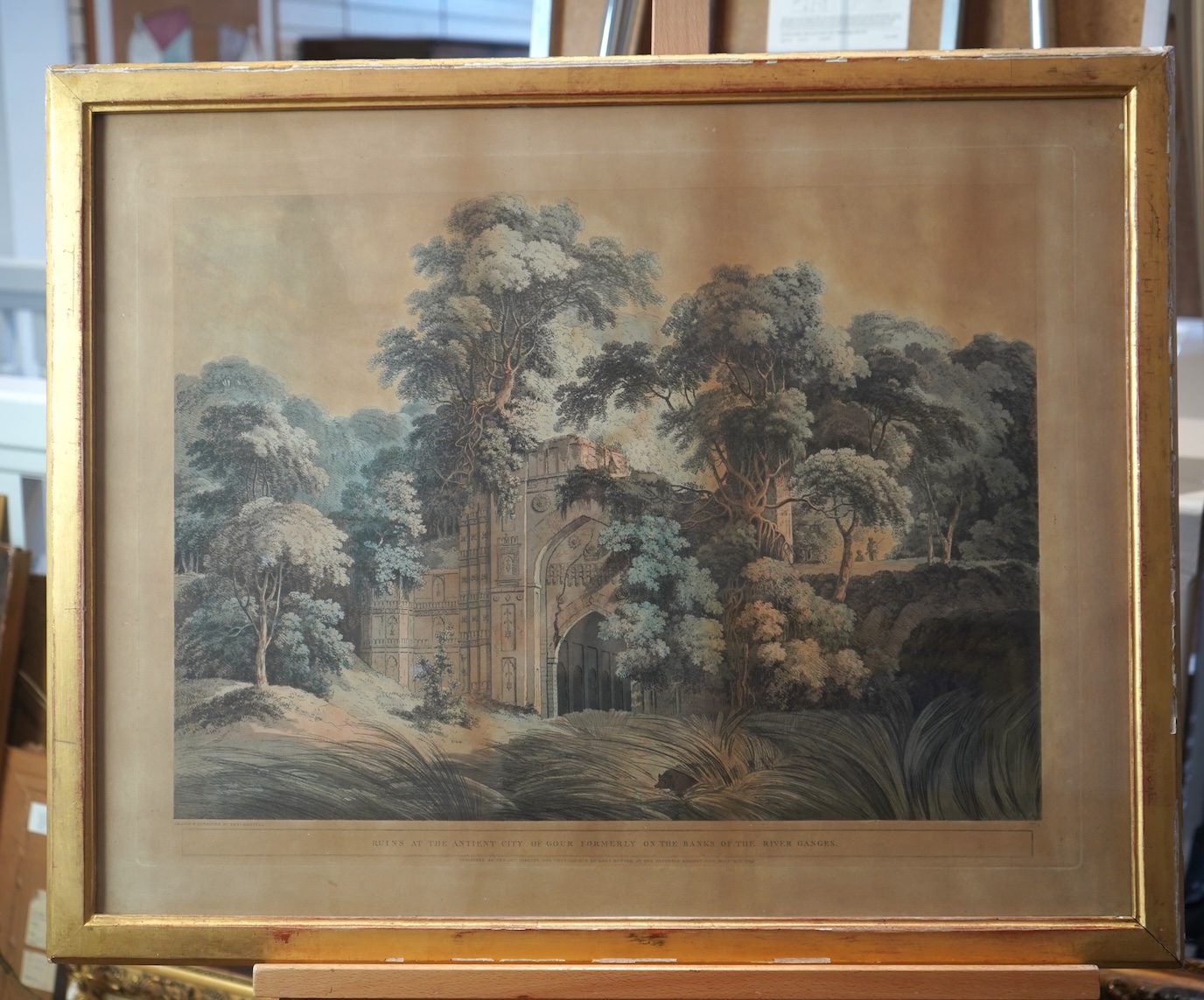 Thomas Daniell RA, 1749-1840, 'Dasahvamedh Ghat, at Benares on the Ganges’, (plate XVI); ‘Ramnugar, near Benares, on the river Ganges’, (plate XIV); ‘The sacred tree of the Hindoos, at Gyah, Bahar’, (plate XV), and ‘Ruin